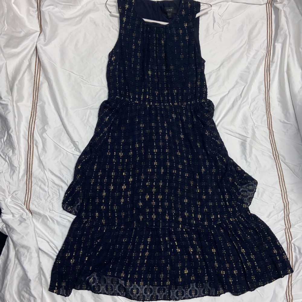 J. Crew Navy and Gold Multilayered Dress - Size 6
